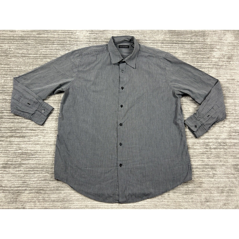 Via Europa‎ Shirt Mens Extra Large Gray Striped Long Sleeve Button Up Casual